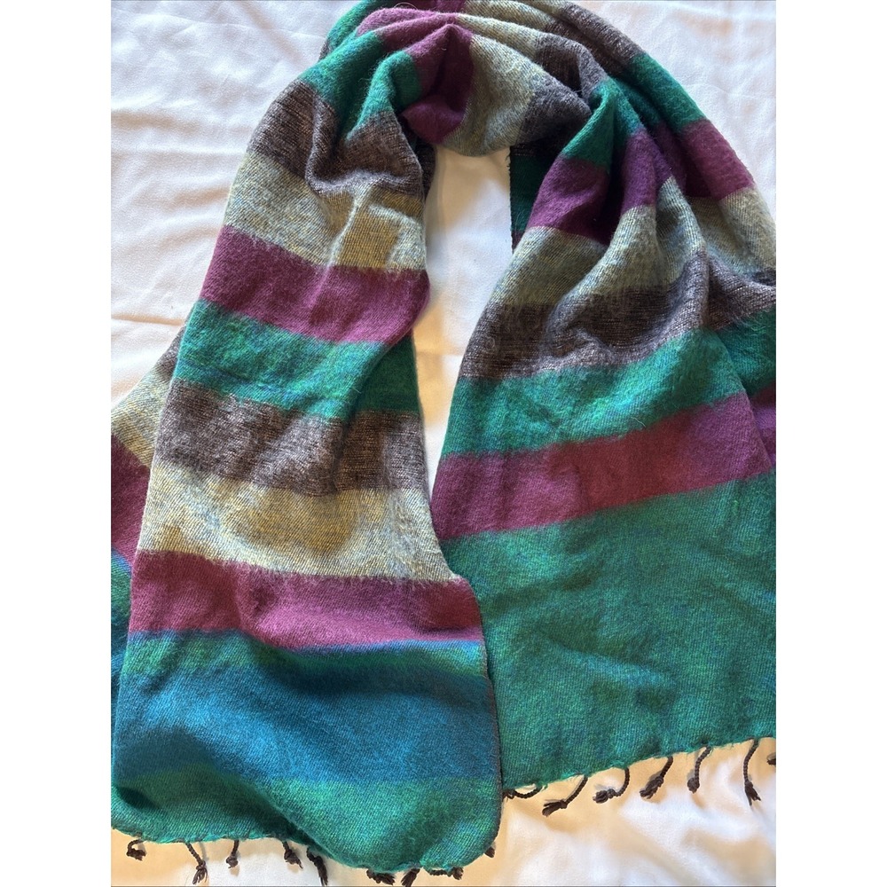 Shaw Extra Long Scarf Shawl Wrap Multicolor Striped Fringe Trim Womens Accessory